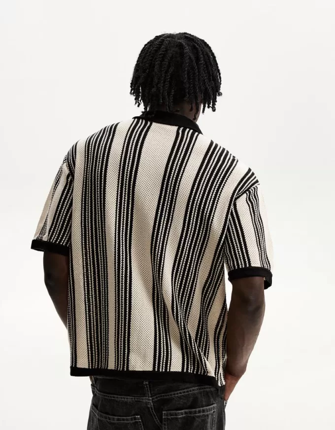 Striped textured short sleeve shirt