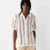 Striped textured short sleeve shirt