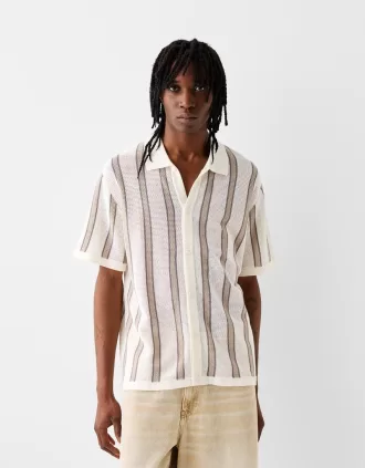 Striped textured short sleeve shirt