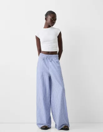 Striped wide-leg creased-effect pants
