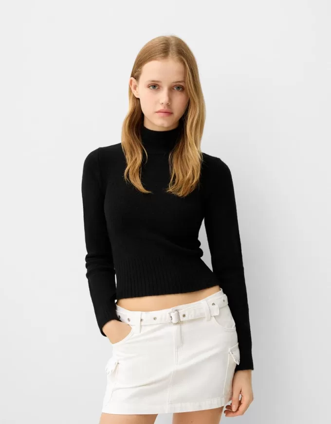 Studded cargo mini skirt with belt