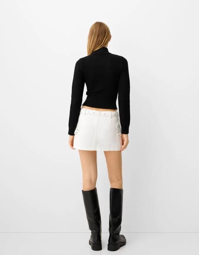 Studded cargo mini skirt with belt