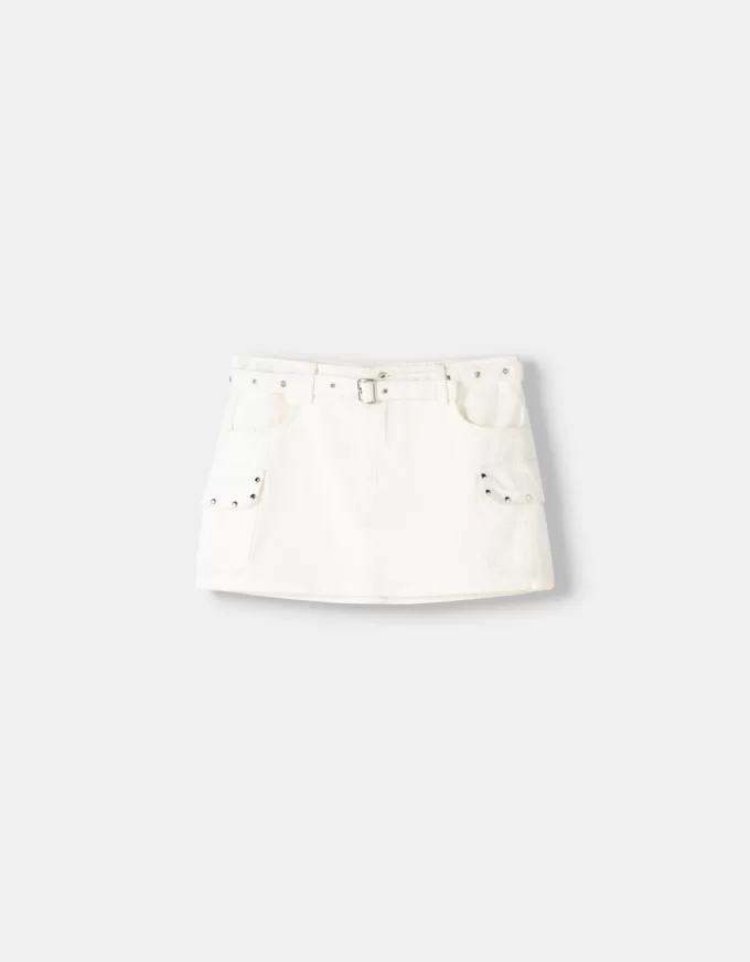Studded cargo mini skirt with belt
