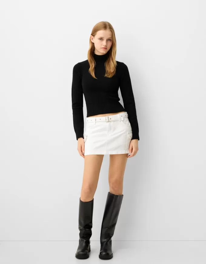 Studded cargo mini skirt with belt