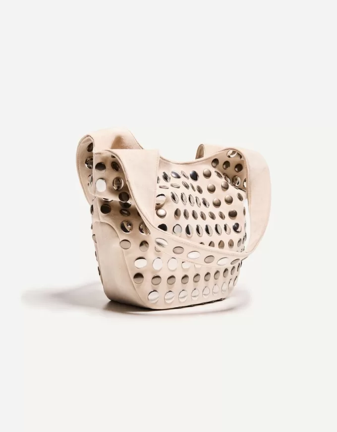 Studded faux suede bag