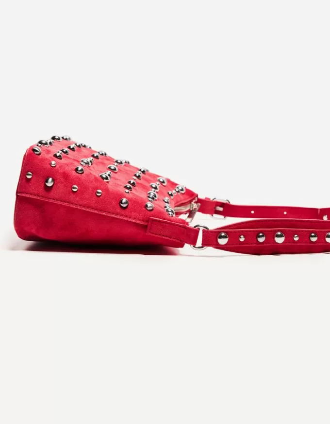 Studded faux suede bag
