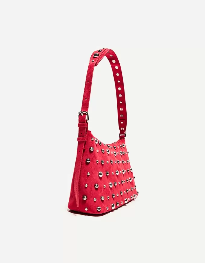 Studded faux suede bag
