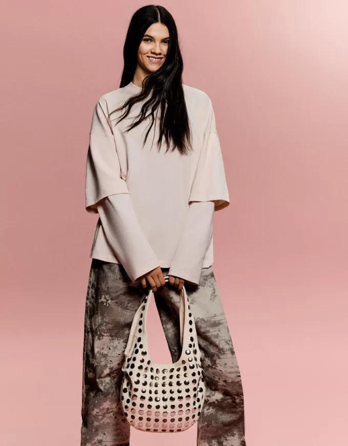 Studded faux suede bag