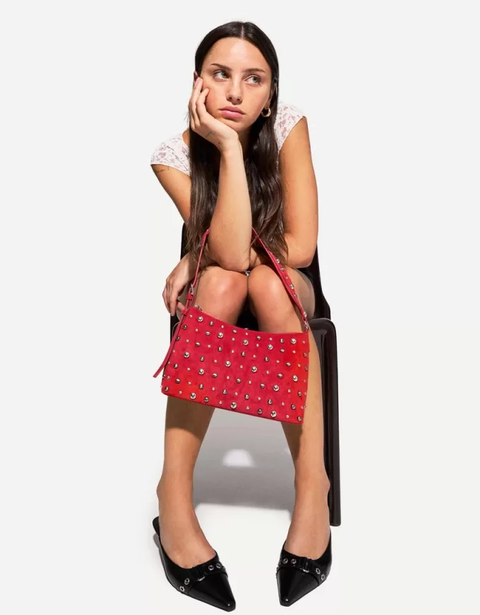 Studded faux suede bag