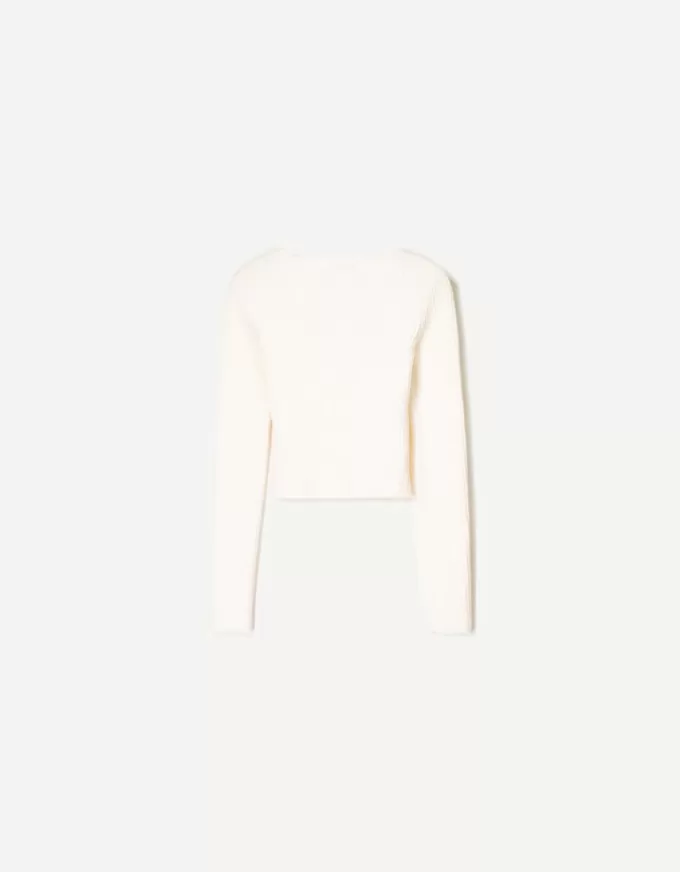 Sweater with a square neckline and bow