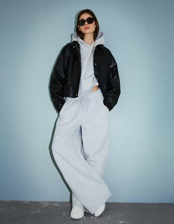 Sweatshirt material barrel pants Sweatshirt material barrel pants