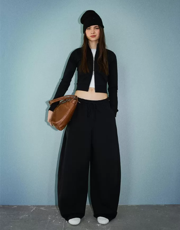 Sweatshirt material barrel pants Sweatshirt material barrel pants