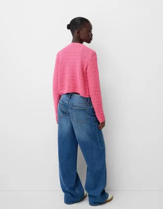 Textured crew neck cardigan