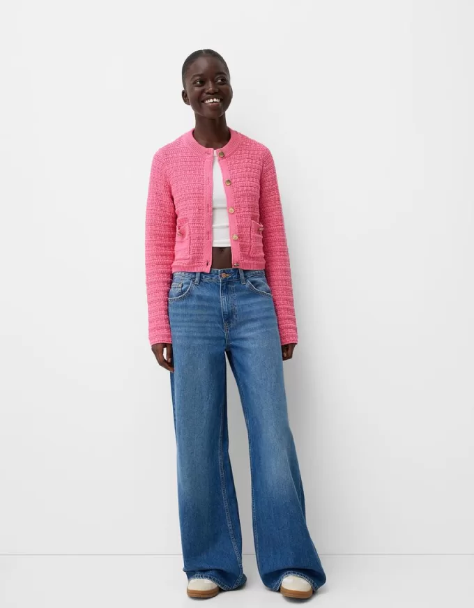 Textured crew neck cardigan Textured crew neck cardigan