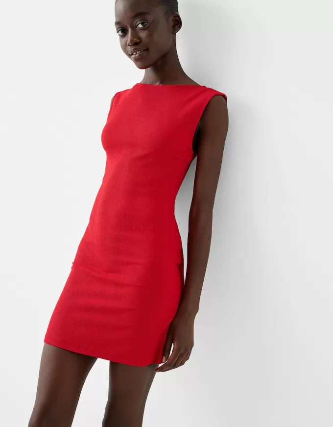 Textured mini dress with open back Textured mini dress with open back