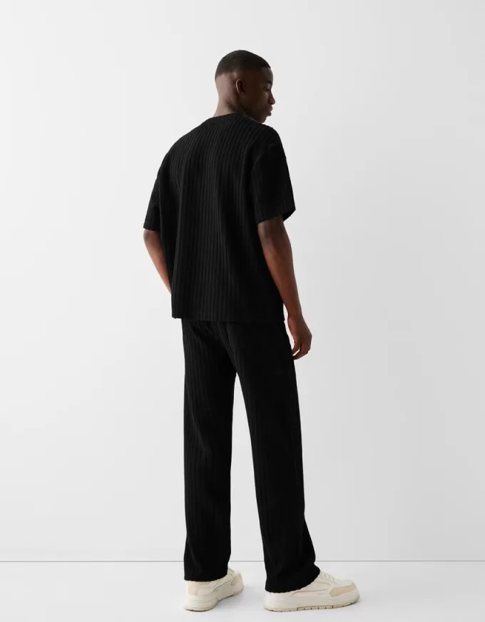 Textured striped short sleeve T-shirt