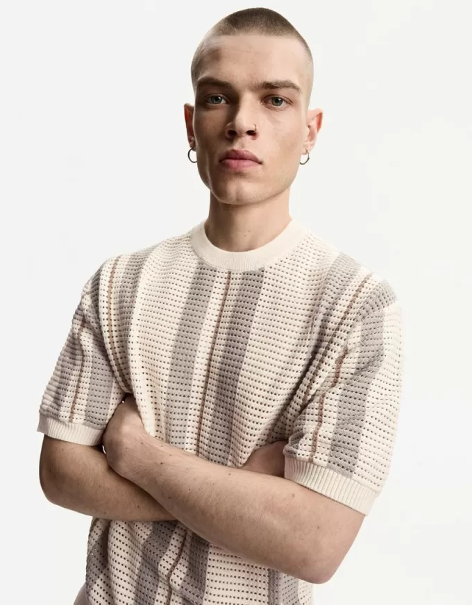 Textured striped short sleeve T-shirt