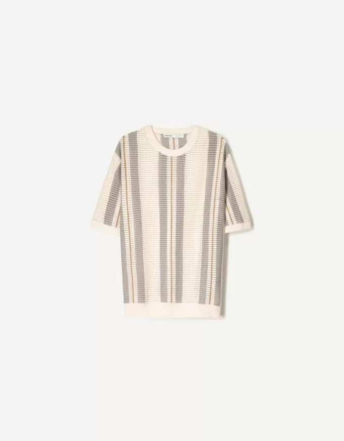 Textured striped short sleeve T-shirt