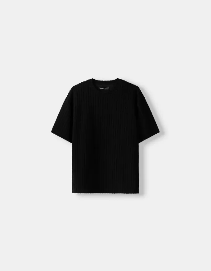 Textured striped short sleeve T-shirt