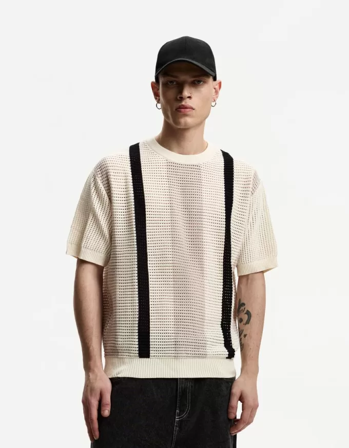 Textured striped short sleeve T-shirt