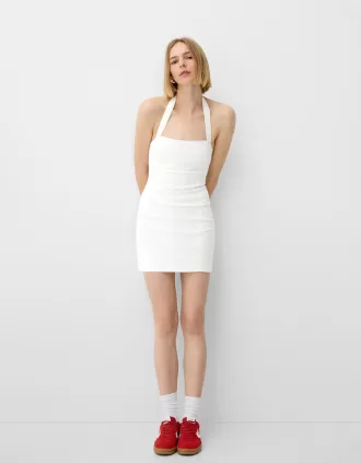 Twill halterneck mini dress