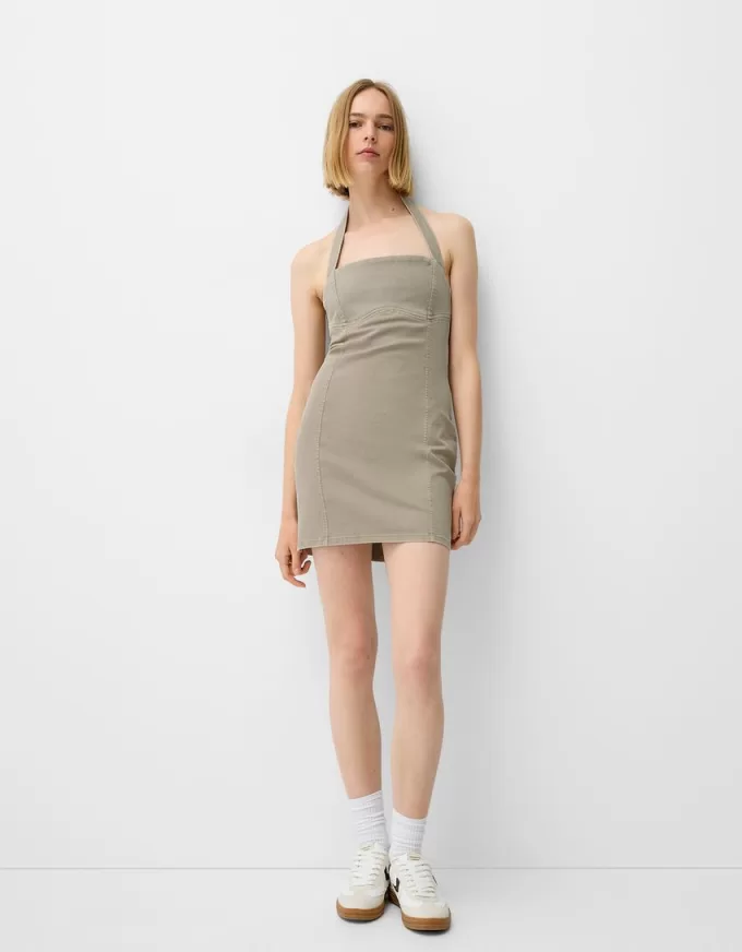 Twill halterneck mini dress Twill halterneck mini dress