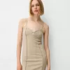 Twill midi dress with straps and seam details