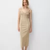 Twill midi dress with straps and seam details