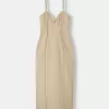 Twill midi dress with straps and seam details