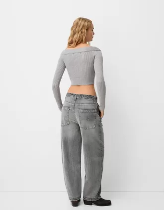 V-neck off-the-shoulder sweater