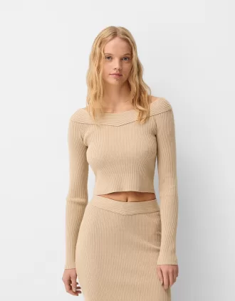 V-neck off-the-shoulder sweater