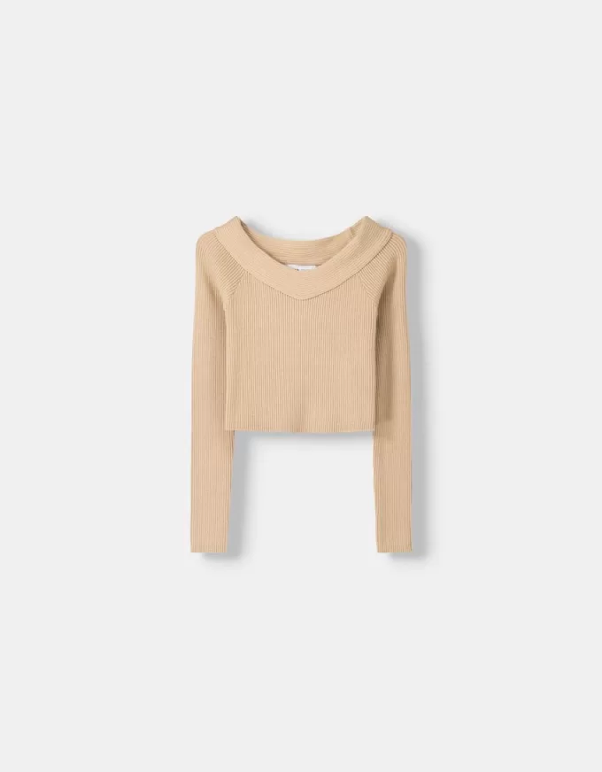 V-neck off-the-shoulder sweater V-neck off-the-shoulder sweater