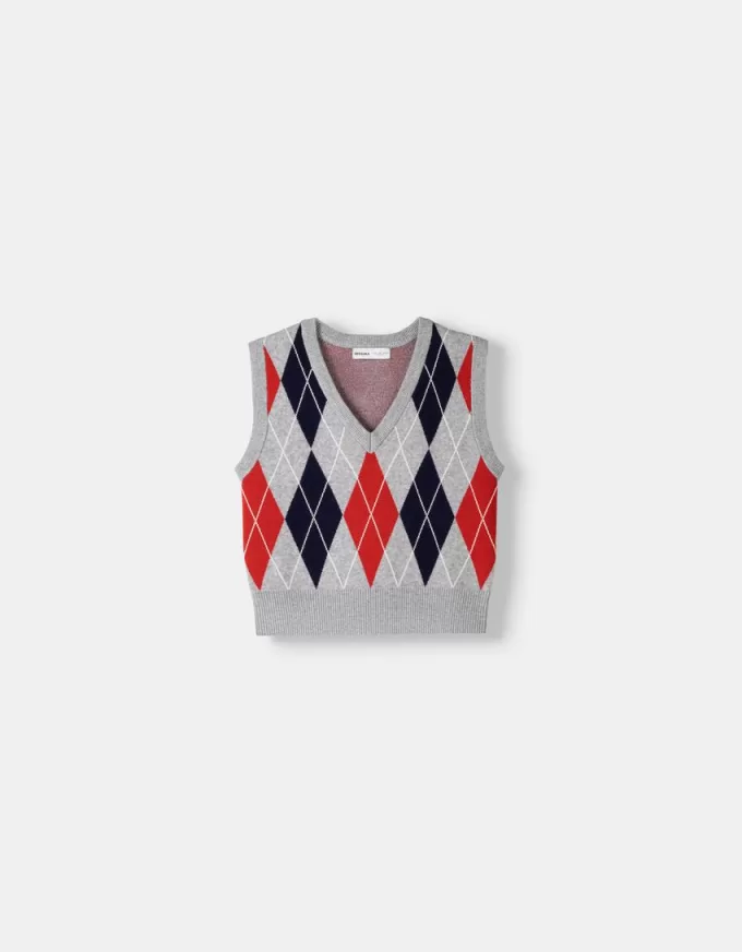 V-neck vest with argyle pattern