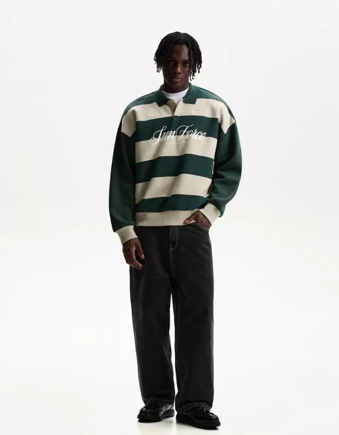 Varsity sporty polo sweatshirt