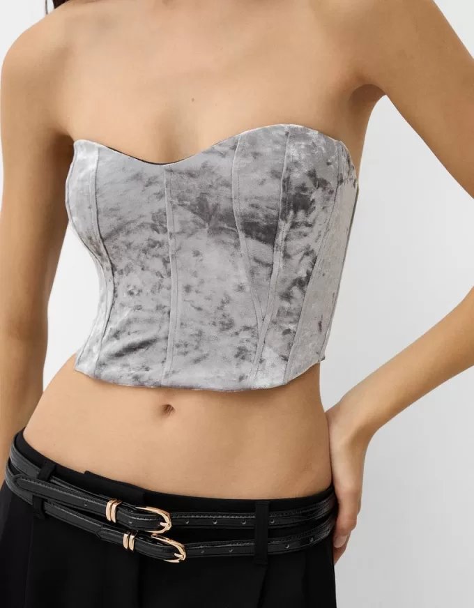 Velvet corsetry-inspired top