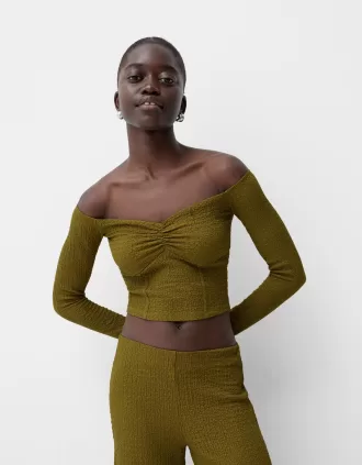 Waffle-knit long sleeve T-shirt