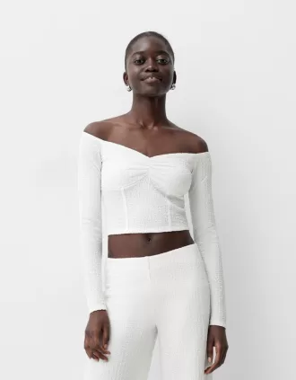 Waffle-knit long sleeve T-shirt