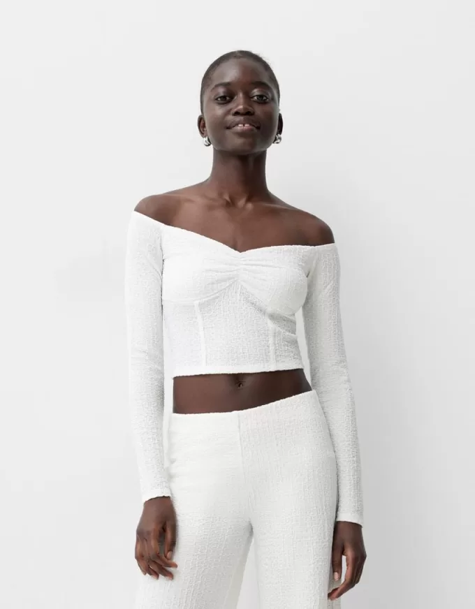 Waffle-knit long sleeve T-shirt Waffle-knit long sleeve T-shirt