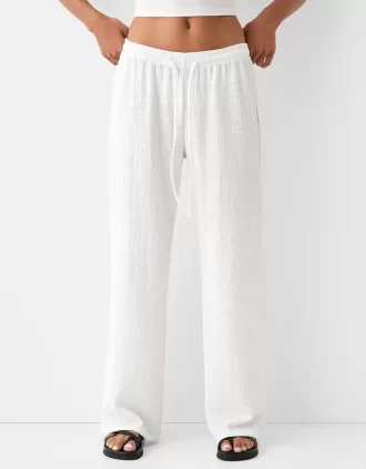 Waffle-knit straight-leg pants