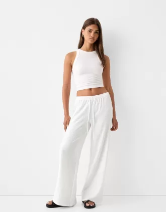 Waffle-knit straight-leg pants