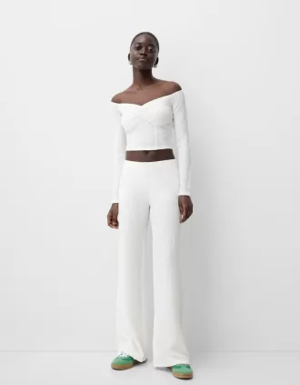 Wide leg embossed pants