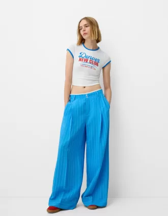 Wide-leg poplin pants