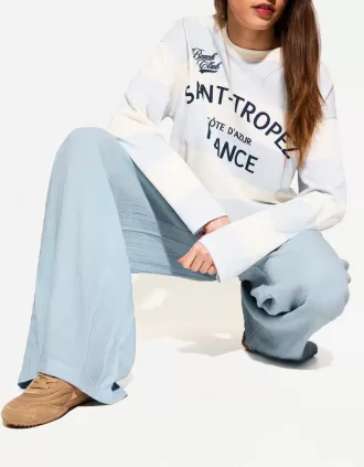 Wide-leg rustic double cloth pants