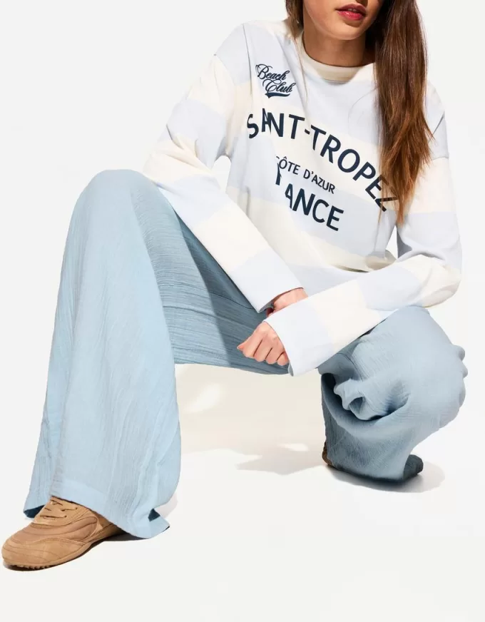 Wide-leg rustic double cloth pants