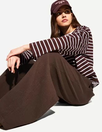 Wide-leg rustic double cloth pants