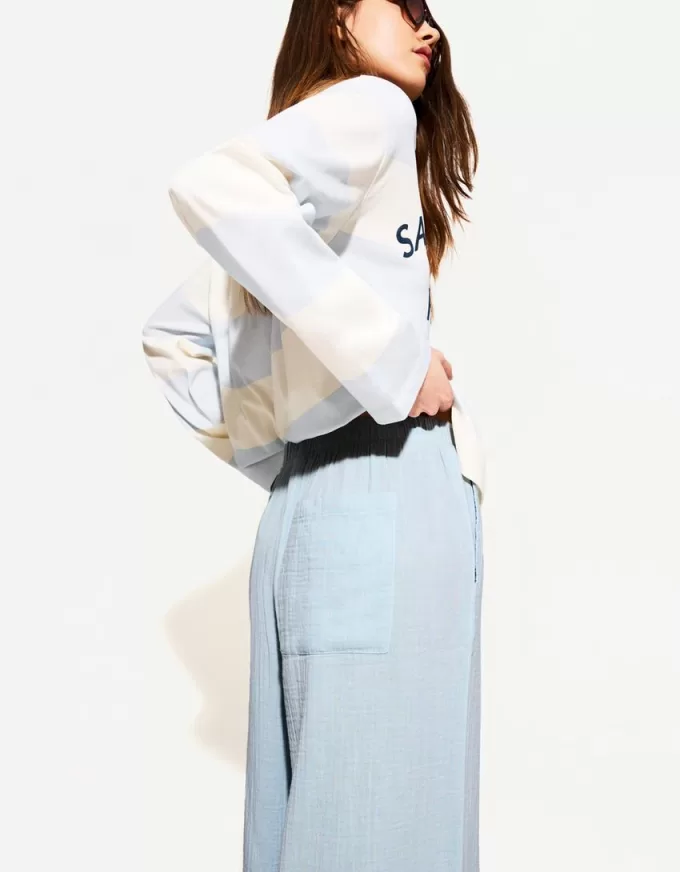 Wide-leg rustic double cloth pants