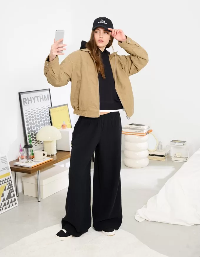 Wide-leg rustic double cloth pants