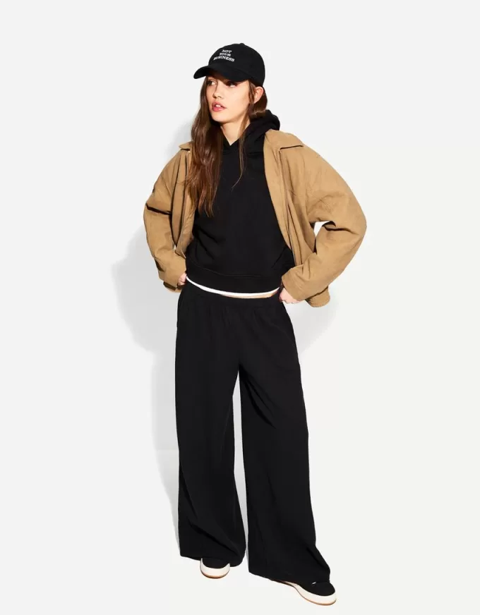 Wide-leg rustic double cloth pants