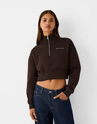 Zipped sweatshirt with embroidery