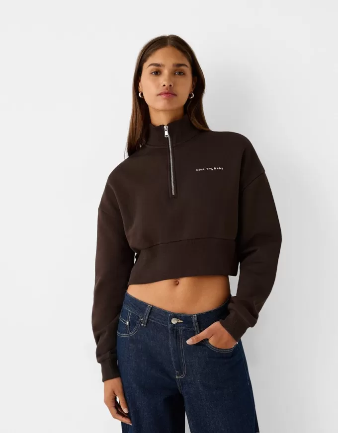 Zipped sweatshirt with embroidery Zipped sweatshirt with embroidery
